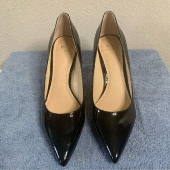 Marc Fisher Ltd Black Patent Leather Pointed Toe Clear Block Heels - Picture 5 of 16